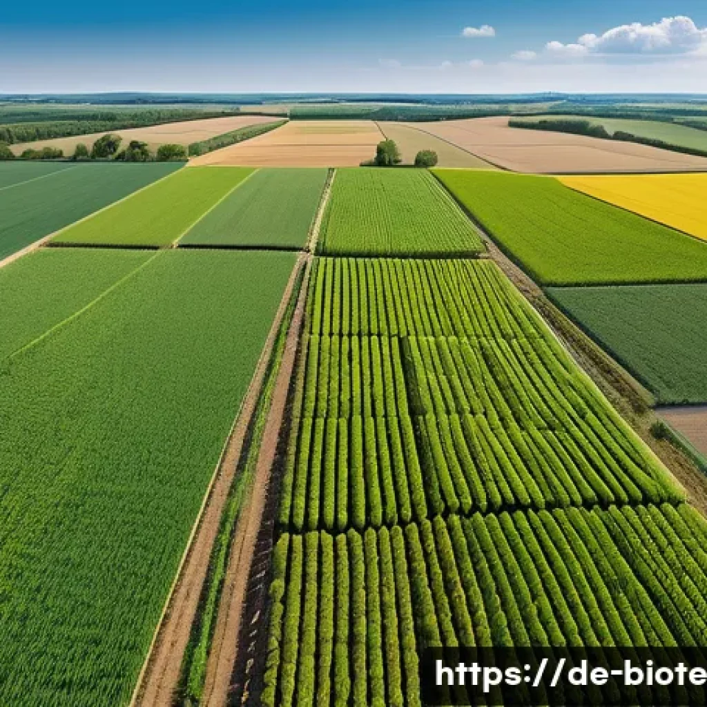 바이오 기반 소재의 생명주기 평가 - A detailed, realistic illustration of sustainable agricultural fields in Germany focused on biobased...