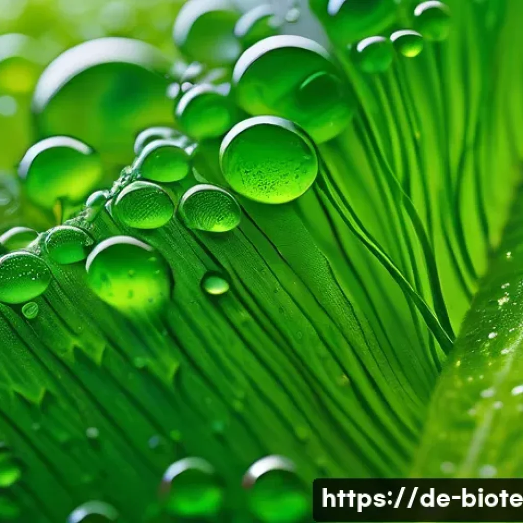 바이오 기반 소재의 과거 현재 미래 - A highly detailed close-up of flexible algae-based polymer film, showcasing its translucent texture ...