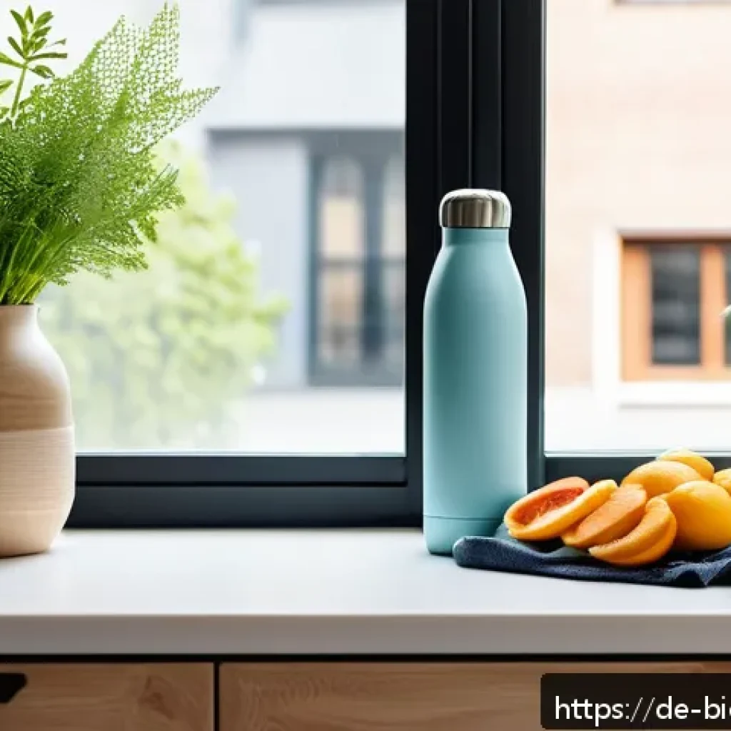 바이오 기반과 화석 기반 소재의 차이점 - A modern German kitchen scene featuring sustainable everyday items made from biobased materials: a r...